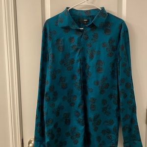 Teal with black florals Express dress shirt size L